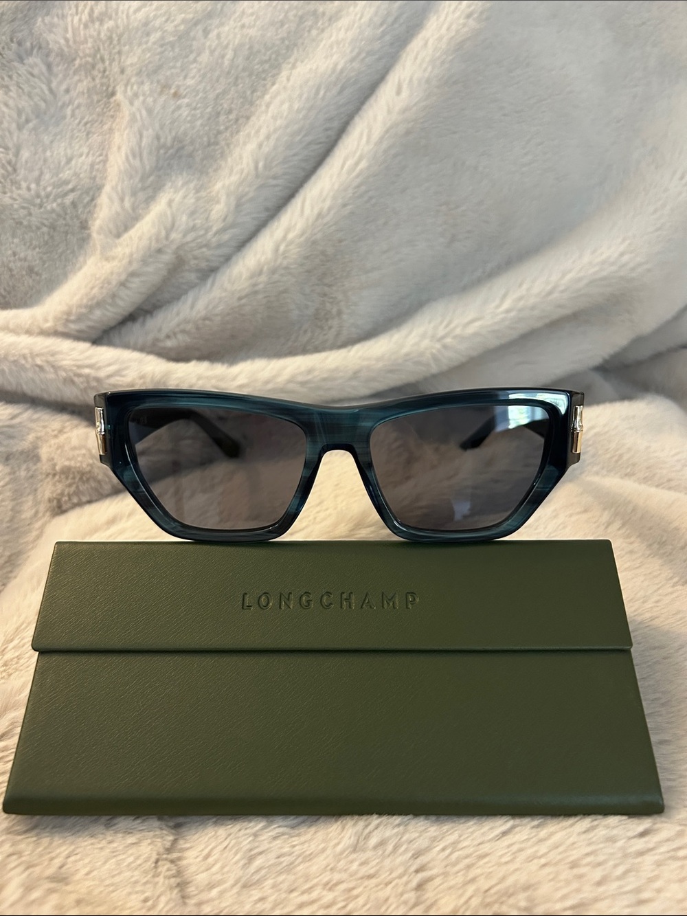Longchamp Teal Cat-Eye Sunglasses with Smoke Lenses